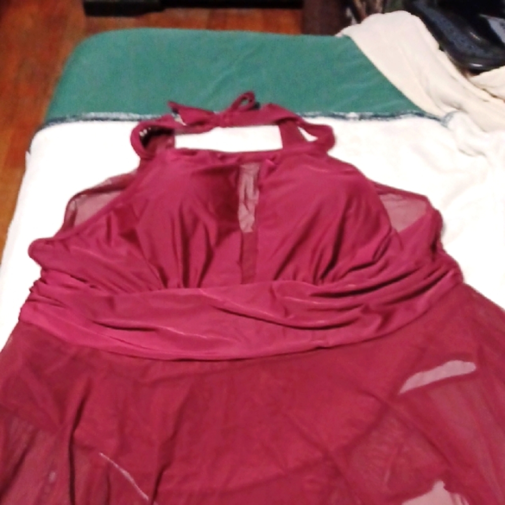 Elegant Burgundy Halter Swim Suit